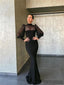 Mermaid High Neck Long Sleeves See-though Balck Prom Dresses, PD0121