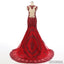 Red Tulle Lace Rhinestone Luxury Real Made Long Prom Dresses, PD0255