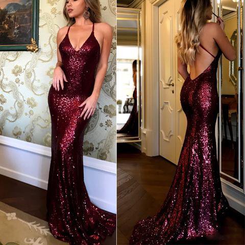 Sexy Spaghetti Mermaid Sequin Prom Dresses, Long Affordable Sparkle Prom Dresses,PD0342