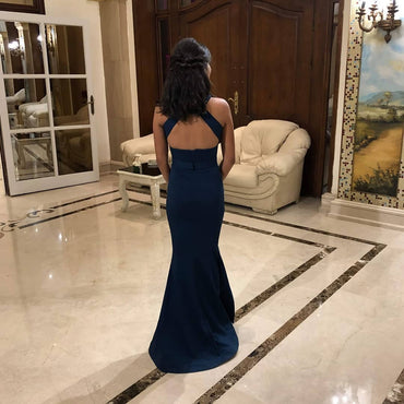 Navy Sleeveless Side Slit Open Back Mermaid Bridesmaid Dresses ,SFWG00413
