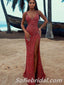 Sexy Charming Sequin Spaghetti Straps V-Neck Side Slit Mermaid Long Prom Dresses ,SFPD0258