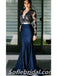 Elegant Top Lace Bottom Satin Long Sleeves V-Neck Mermaid Long Floor Length Prom Dresses,SFPD0250