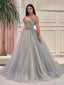 Newest Off-shoulder Tulle A-line Long Prom Dresses Online,SFPD0116