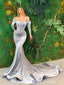 Sexy Velvet Off Shoulder Long Sleeves Mermaid Long Prom Dresses,SFPD0460