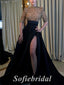 Elegant Sequin Top Satin Bottom High Neck Half Sleeves Side Slit A-Line Long Prom Dresses,SFPD0618