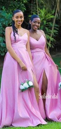 Simple Spaghetti Straps A-line Side Slit Cheap Bridesmaid Dresses,SFWG00363