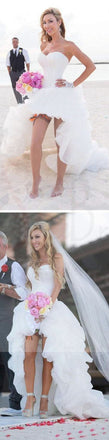 Hi-Low Simple Corset Sweetheart Chiffon Beach Wedding Dresses, Cheap Sexy Bridal Gown, WD0008