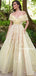 Elegant Off-shoulder A-line Tulle Appliques Long Prom Dresses,SFPD0148