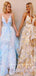 A-Line V-Neck Spaghetti Straps Tulle Lace Long Prom Dresses,SFPD0080