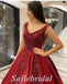 Elegant Satin And Lace Spaghetti Straps V-Neck Sleeveless Lace Up A-Line Long Prom Dresses,SFPD0723