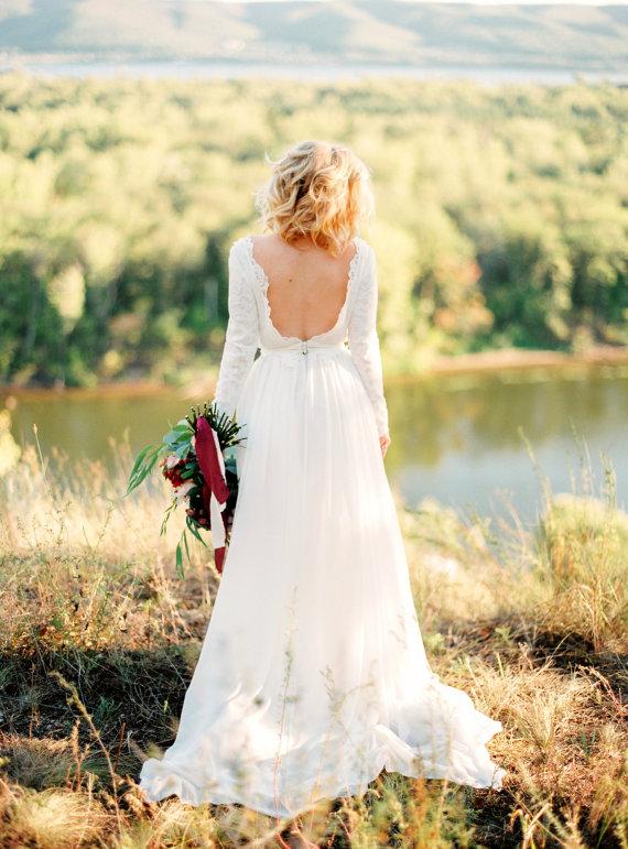 Long Sleeve Backless Wedding Dresses, Lace Wedding Dresses