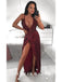 Sparkly A-Line Deep V-Neck Spaghetti Straps Split Side Long Prom Dresses,SFPD0082