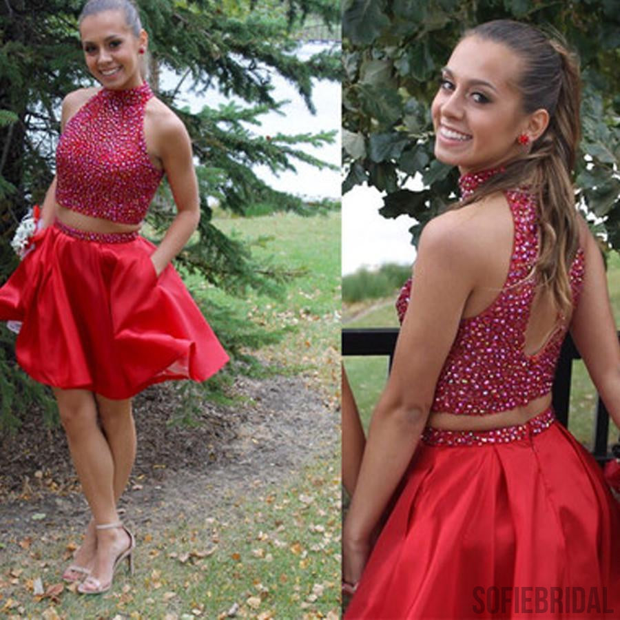 Popular red two pieces beaded unique homecoming prom dresses, SF0068