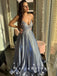A-Line V-Neck Spaghetti Straps Long Prom Dresses With Lace,SFPD0084