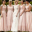 Pretty Junior Cap Sleeve Blush Pink Chiffon Formal A Line Floor-Length Cheap Bridesmaid Dresses, WG85