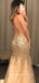 See Through Mermaid V-Neck Straps Tulle Long Prom Dresses With Beading,SFPD0086