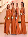 Mismatched Orange Satin Sheath Elegant Bridesmaid Dresses, SFWG00418