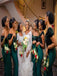 Dark Green Satin Sequin Off Shoulder Mermaid Bridesmaid Dresses, SFWG00417