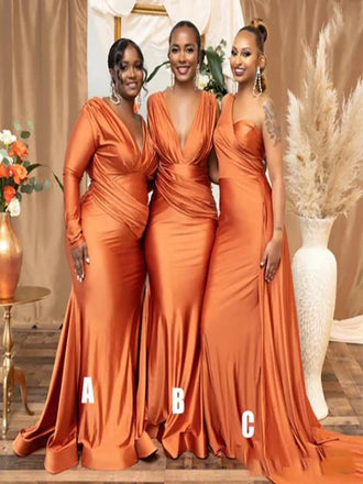 Hot Multiway Orange Bridesmaid Dresses Stretch Satin Wedding Guest Dress, SFWG00419