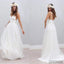Simple Design Sheath Spaghetti V-neck White Tulle Wedding Party Dresses, WD0088