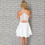 White Chiffon V-Neck Spaghetti Straps A Line Short Mini Homecoming Dresses,HD0212