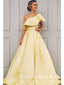 Simple A-Line One Shoulder Yellow Satin Cheap Long Prom Dresses,SFPD0008