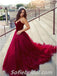 Elegant Red Velvet Top Tulle Bottom Sweetheart A-Line Long Prom Dresses,SFPD0299