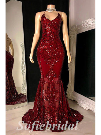 Sexy Shiny Sequin And Tulle Spaghetti Straps Sleeveless Criss Cross Mermaid Long prom Dresses,SFPD0715