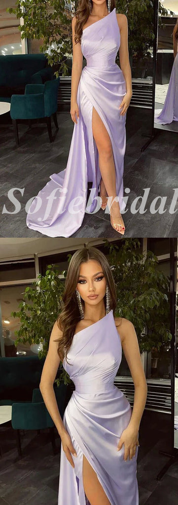 Sexy Satin Strapless Side Slit Mermaid Long Prom Dresses With Trailing,PD0754