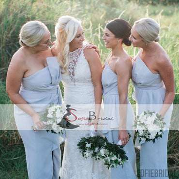 Special Dusty Blue Sheath Bridesmaid Dresses, Front Slit Bridesmaid Dresses, Cheap Bridesmaid Dresses, PD0490