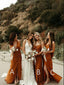 Mismatched Satin Spaghetti Straps Beautiful Bridesmaid Dresses With Slit, SFWG00412