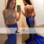 Halter Royal Blue Jersey Beaded Prom Dresses, Gorgeous Long Prom Dresses, Prom Dresses, PD0474