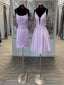 Mismatched Purple Spaghetti Straps A-Line Short Homecoming Dresses With Applique,HD0204
