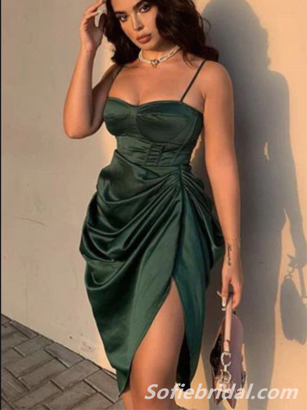 Sexy Dark Green Spaghetti Straps Sheath Short Prom Dresses, Homecoming SofieBridal Sexy Dark Green Spaghetti Straps Sheath Short Prom Dresses, Homecoming SofieBridal