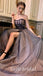 Sexy Sequin Tulle Sweetheart Sleeveless Side Slit A-Line Long Prom Dresses, PD0817