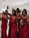 Elegant Red One Shoulder Floor Length Mermaid Bridesmaid Dresses, SFWG00429