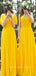 Newest A-Line Mismatched Yellow Chiffon Simple Bridesmaid Dresses,SFWG0009