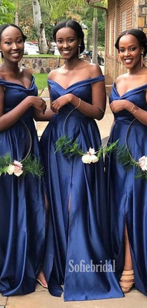 Sexy Off-shoulder A-line Side Slit Cheap Bridesmaid Dresses,SFWG00349