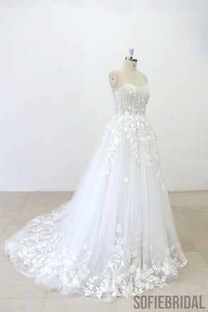 Strapless Lace See Through Beaded A-line Unique Wedding Dresses Online, WD391