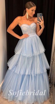 Sexy Tulle Sweetheart V-Neck A-Line Long Prom Dresses, PD0846