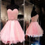 Pink Organza Sweetheart Beaded Zip Up Homecoming Prom Dresses, SF0052