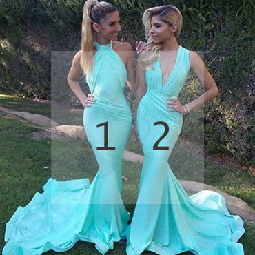Unique Sexy Mermaid Blue Mismatched Different Styles Charming Inexpensive Long Wedding Party Dresses for Maid of Honor, WG097