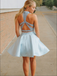 Two Pieces Halter Sleeveless Backless Blue Short Homecoming Dresses,HD0208
