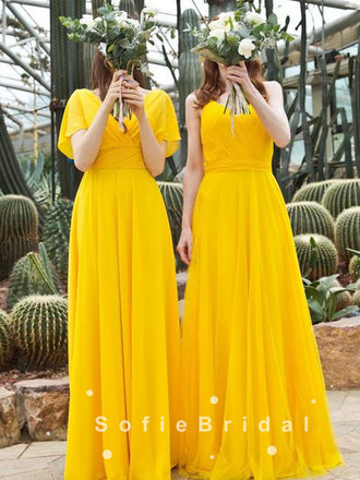 Newest A-Line Mismatched Yellow Chiffon Simple Bridesmaid Dresses,SFWG0009