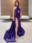 Sexy Adjustable Soft Satin Sleeveless Side Slit Mermaid Long Prom Dresses With Trailing,SFPD0740