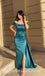 Elegant Satin Off Shoulder Square Sleeveless Side Slit Mermaid Long Prom Dresses With Trailing,SFPD0496