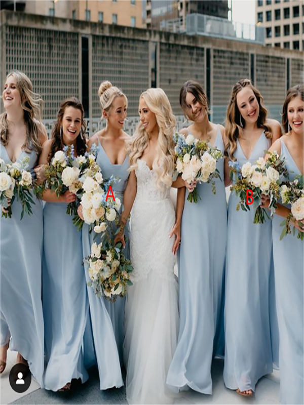 Mismatched Blue Chiffon Spaghetti Straps Long Bridesmaid Dresses,SFWG00406