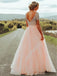 A-line Floor-length Short Sleeves Beading Top Prom Dresses, PD0032