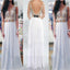 Sexy V- Back White Lace, Long A-Line Charming Prom Dresses, Graduation Dresses