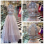 Two Pieces High Neck Rhinestone Open Back Prom Dresses, Popular Tulle Prom Dresses